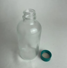 FRASCO DE VIDRO, COR INCOLOR, COM TAMPA DE ROSCA VERDE DE TEFLON CAP. 100ML